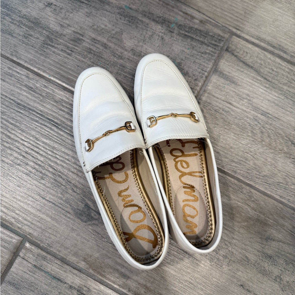Sam Edelman White Leather Loafers with Gold Accent